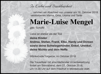 Traueranzeige von Marie-Luise Mengel von Haff-Zeitung