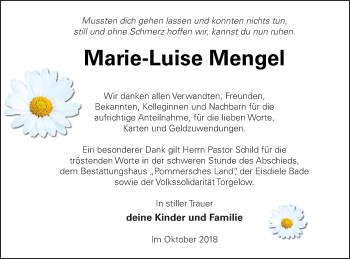 Traueranzeige von Marie-Luise Mengel von Haff-Zeitung