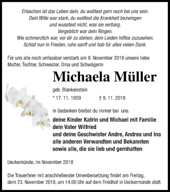 Traueranzeige von Michaela Müller von Haff-Zeitung