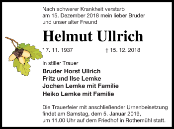 Traueranzeige von Helmut Ullrich von Haff-Zeitung