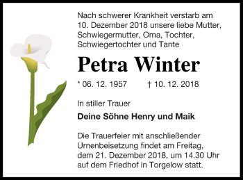 Traueranzeige von Petra Winter von Haff-Zeitung