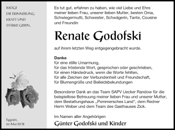 Traueranzeige von Renate Godofski von Haff-Zeitung