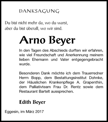Traueranzeige von Arno Beyer von Haff-Zeitung