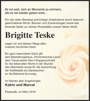 Traueranzeige von Brigitte Teske von Pasewalker Zeitung