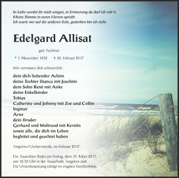 Traueranzeige von Edelgard Allisat von Haff-Zeitung