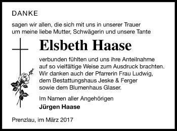 Traueranzeige von Elsbeth Haase von Prenzlauer Zeitung