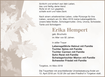 Traueranzeige von Erika Hempert von Haff-Zeitung