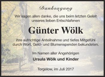 Traueranzeige von Günter Wölk von Mecklenburger Schweiz