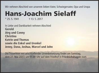 Traueranzeige von Hans-Joachim Sielaff von Haff-Zeitung