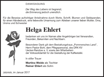Traueranzeige von Helga Ehlert von Pasewalker Zeitung