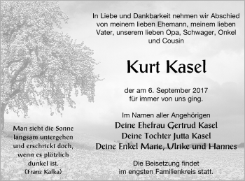 Traueranzeige von Kurt Kasel von Haff-Zeitung