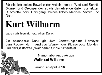 Traueranzeige von Kurt Wilharm von Vorpommern Kurier