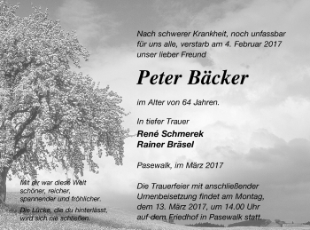 Traueranzeige von Peter Bäcker von Pasewalker Zeitung
