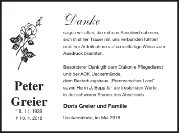 Traueranzeige von Peter Greier von Haff-Zeitung