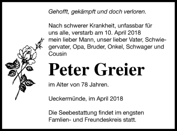 Traueranzeige von Peter Greier von Haff-Zeitung