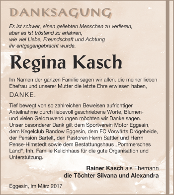 Traueranzeige von Regina Kasch von Haff-Zeitung