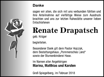 Traueranzeige von Renate Drapatsch von Pasewalker Zeitung