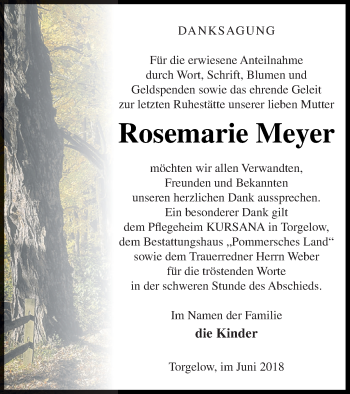 Traueranzeige von Rosemarie Meyer von Haff-Zeitung