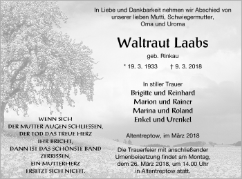Traueranzeige von Waltraut Laabs von Neubrandenburger Zeitung