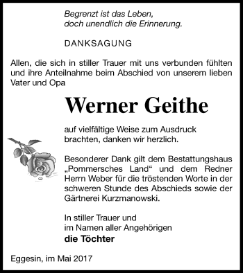 Traueranzeige von Werner Geithe von Haff-Zeitung