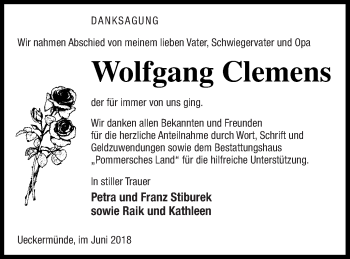 Traueranzeige von Wolfgang Clemens von Haff-Zeitung