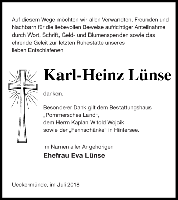 Traueranzeige von Karl-Heinz Lünse von Haff-Zeitung