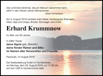 Traueranzeige von Erhard Krummnow von Pasewalker Zeitung