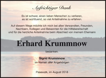 Traueranzeige von Erhard Krummnow von Pasewalker Zeitung