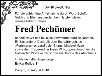 Traueranzeige von Fred Pechümer von Pasewalker Zeitung