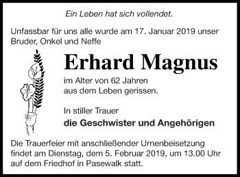 Traueranzeige von Erhard Magnus von Pasewalker Zeitung