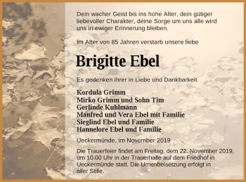 Traueranzeige von Brigitte Ebel von Haff-Zeitung