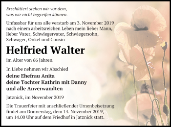 Traueranzeige von Helfried Walter von Haff-Zeitung