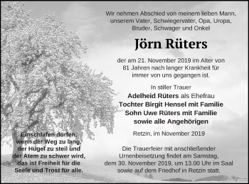 Traueranzeige von Jörn Rüters von Pasewalker Zeitung