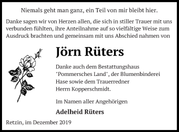 Traueranzeige von Jörn Rüters von Pasewalker Zeitung