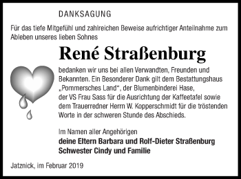 Traueranzeige von René Straßenburg von Pasewalker Zeitung
