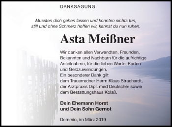 Traueranzeige von Asta Meißner von Demminer Zeitung