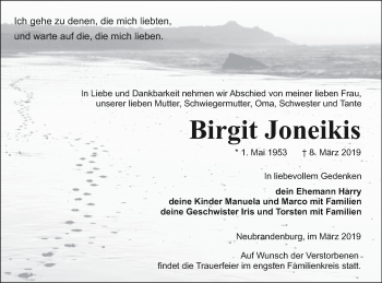 Traueranzeige von Birgit Joneikis von Neubrandenburger Zeitung