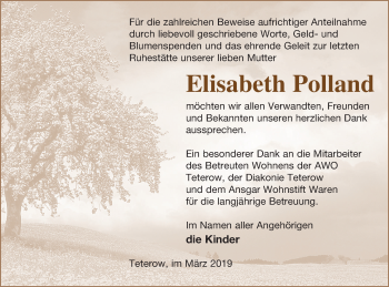 Traueranzeige von Elisabeth Polland von Mecklenburger Schweiz