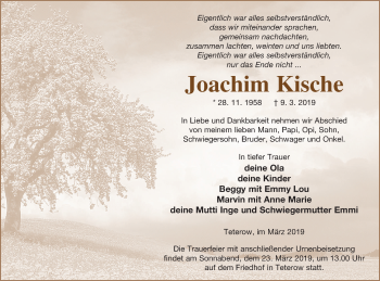 Traueranzeige von Joachim Kische von Mecklenburger Schweiz