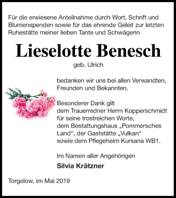Traueranzeige von Lieselotte Benesch von Haff-Zeitung