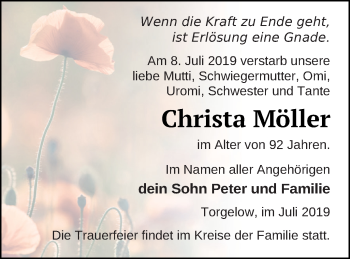 Traueranzeige von Christa Möller von Haff-Zeitung
