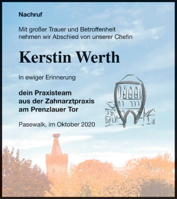 Traueranzeige von Kerstin Werth von Pasewalker Zeitung