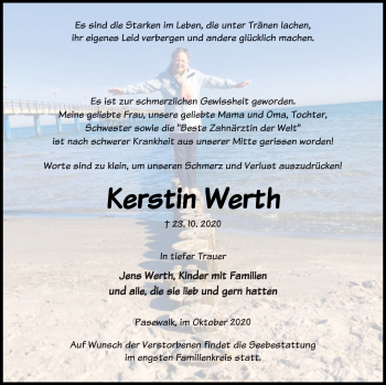 Traueranzeige von Kerstin Werth von Pasewalker Zeitung