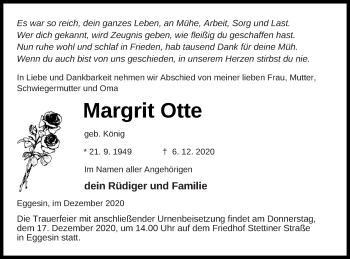 Traueranzeige von Margrit Otte von Haff-Zeitung