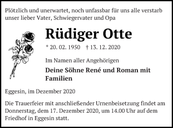 Traueranzeige von Rüdiger Otte von Haff-Zeitung