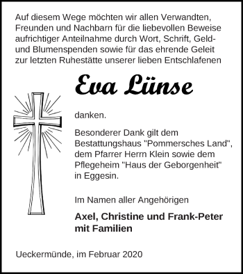Traueranzeige von Eva Lünse von Haff-Zeitung