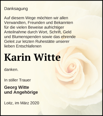 Traueranzeige von Karin Witte von Vorpommern Kurier