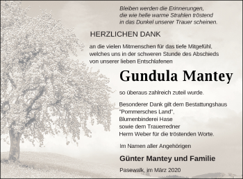 Traueranzeige von Gundula Mantey von Pasewalker Zeitung