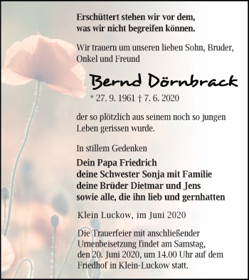 Traueranzeige von Bernd Dörnbrack von Pasewalker Zeitung