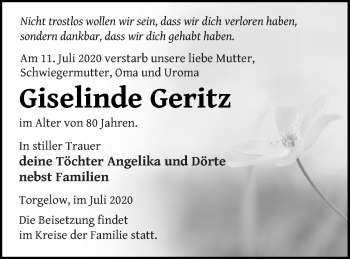 Traueranzeige von Giselinde Geritz von Haff-Zeitung